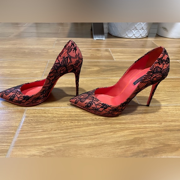 Dolce&Gabbana red and black lace and red bottom high heels dressy shoes - Picture 7 of 8
